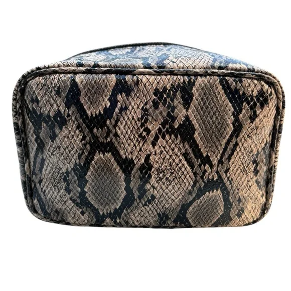 ESTEE LAUDER Faux Snake Skin Leather Train Vanity Travel Cosmetic Makeup Bag - Picture 2 of 8